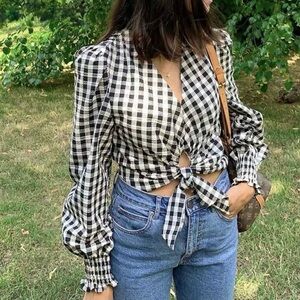 Zara Monochrome Checkered Blouse